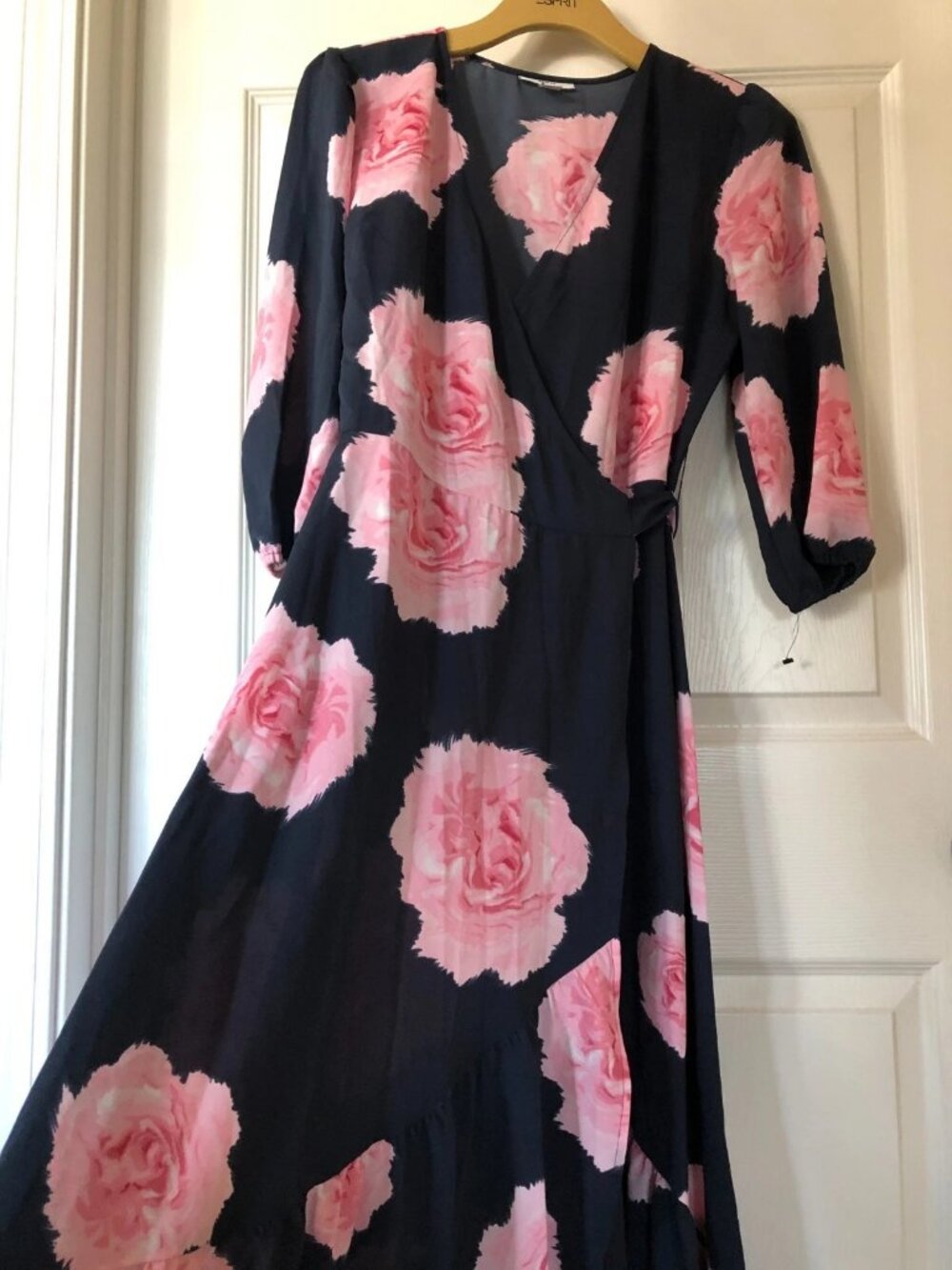 Floral Print Wrap Women's Dress-Bar III-Small Black Pink 3/4 Sleeve Beach Boho - Picture 6 of 16